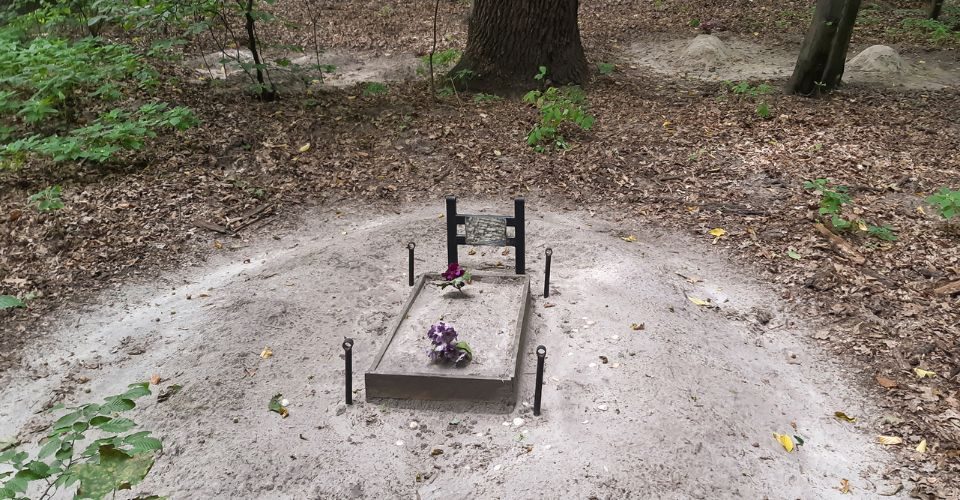 In the perk is the grave of a pet, dog, or cat